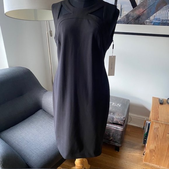 NWT Calvin Klein Solid Sleeveless Sheath with Front Cut Out Dress 8 Black - Picture 5 of 11